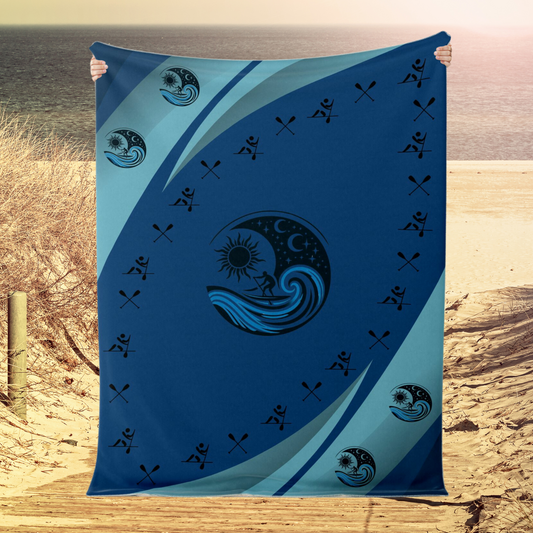 Day& Night Blue Ocean and Paddleboarding Inspired Premium Microfleece Blanket