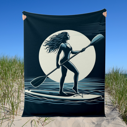 Moonlit Paddleboarder Premium Microfleece Blanket
