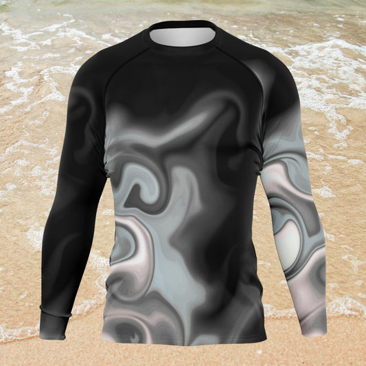Men's Black and Grey Abstract Waterflow Rashguard