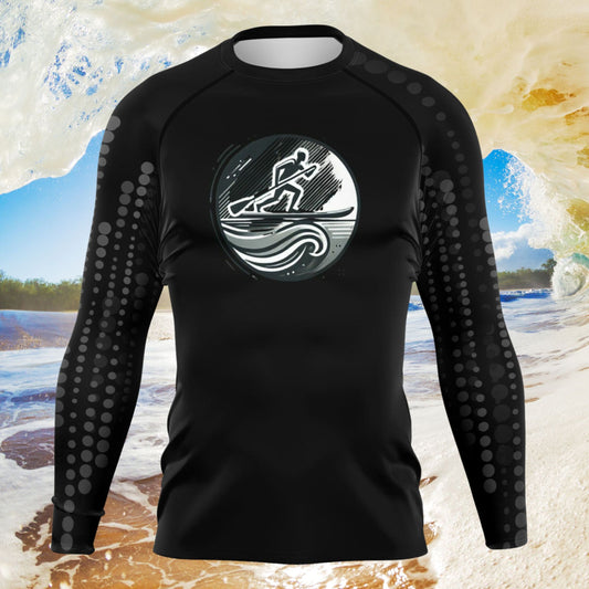 Men's Black and Grey Modern Paddle Surfer Rashguard