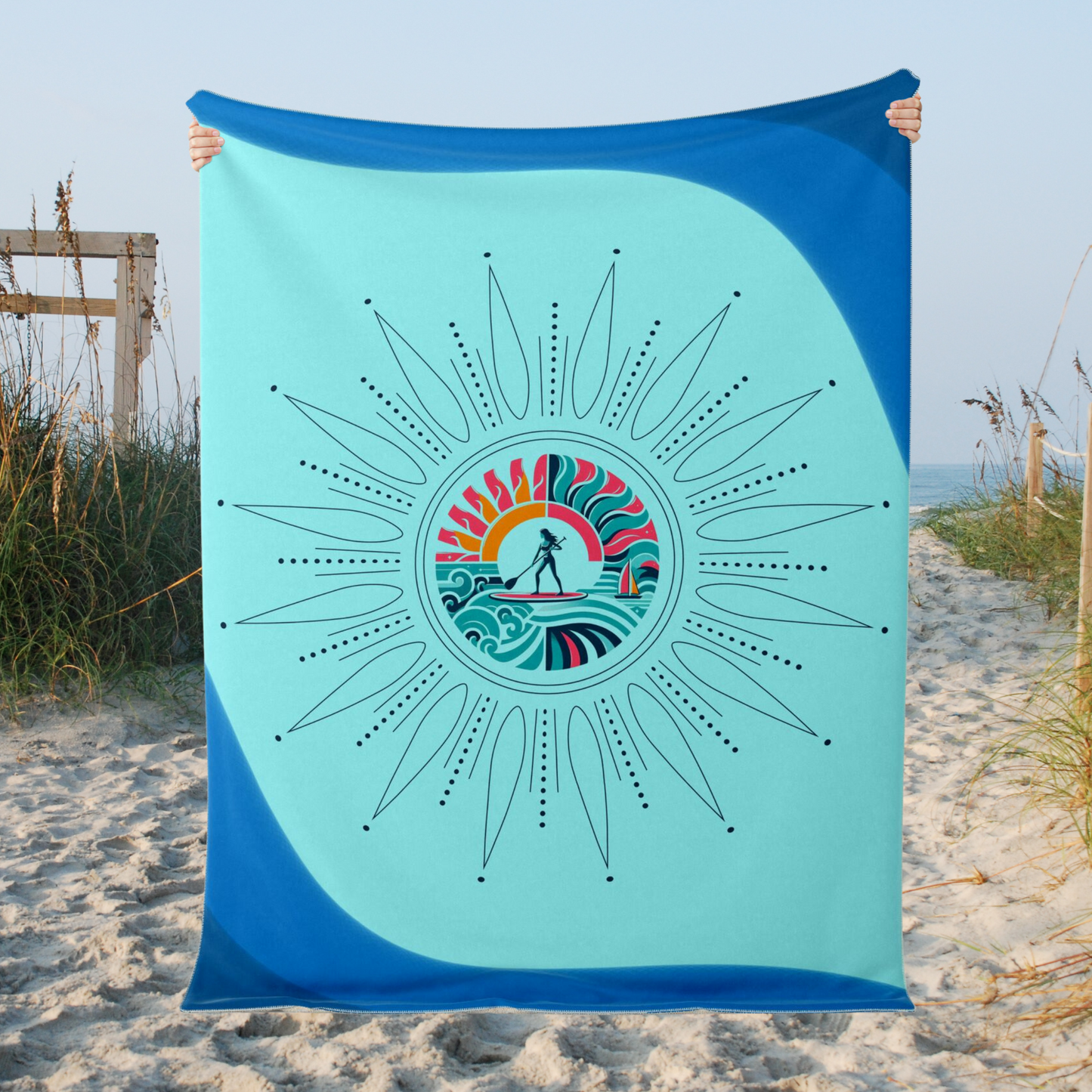 Sunshine Waves-Paddleboard Colorful Escape Premium Microfleece Blanket