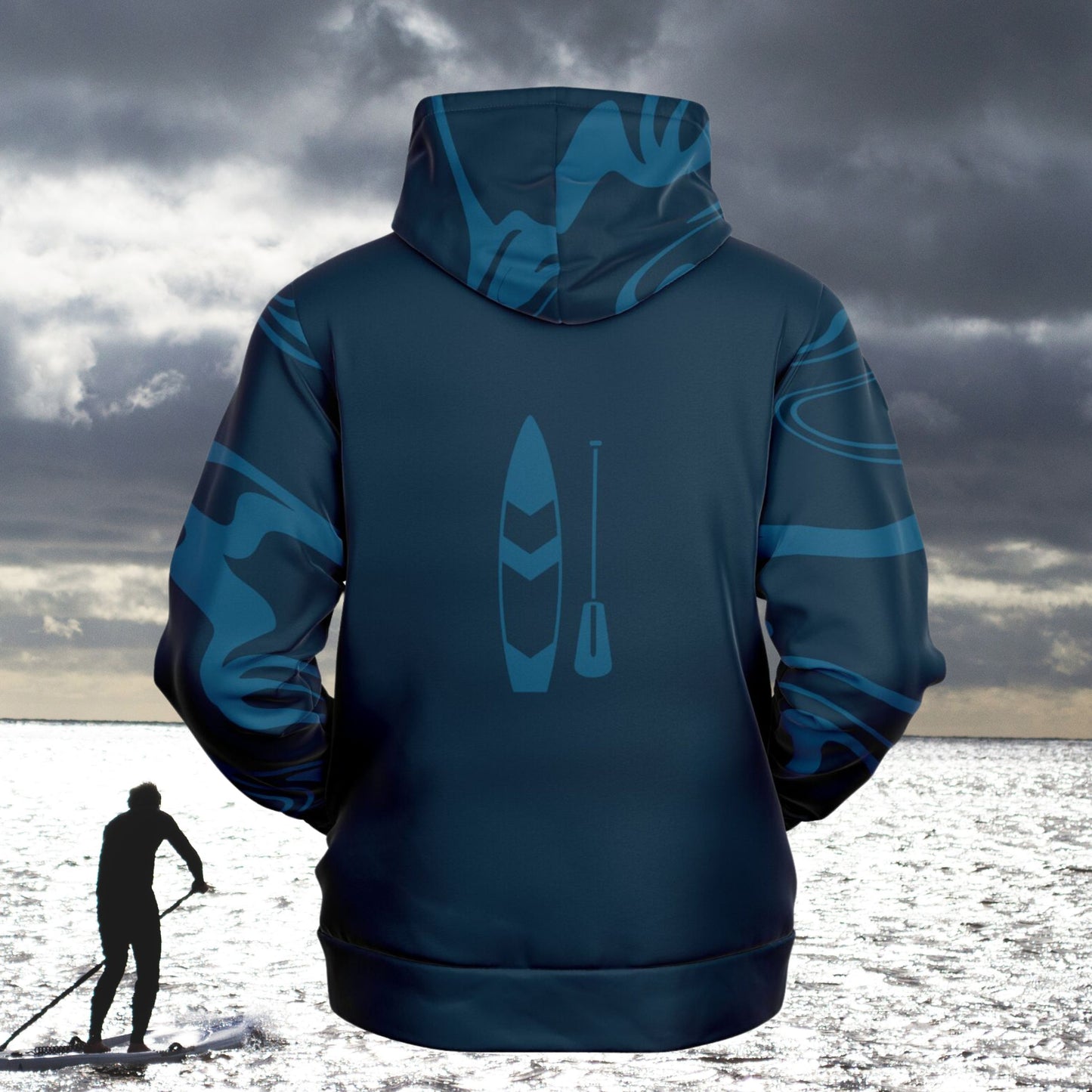 Men's Navy Blue Paddle Surf and Waves Fashion Hoodie