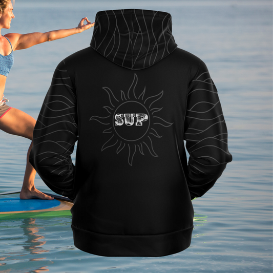 Women's Beach Vibes Black Fashion Hoodie - Waves and Sun Design