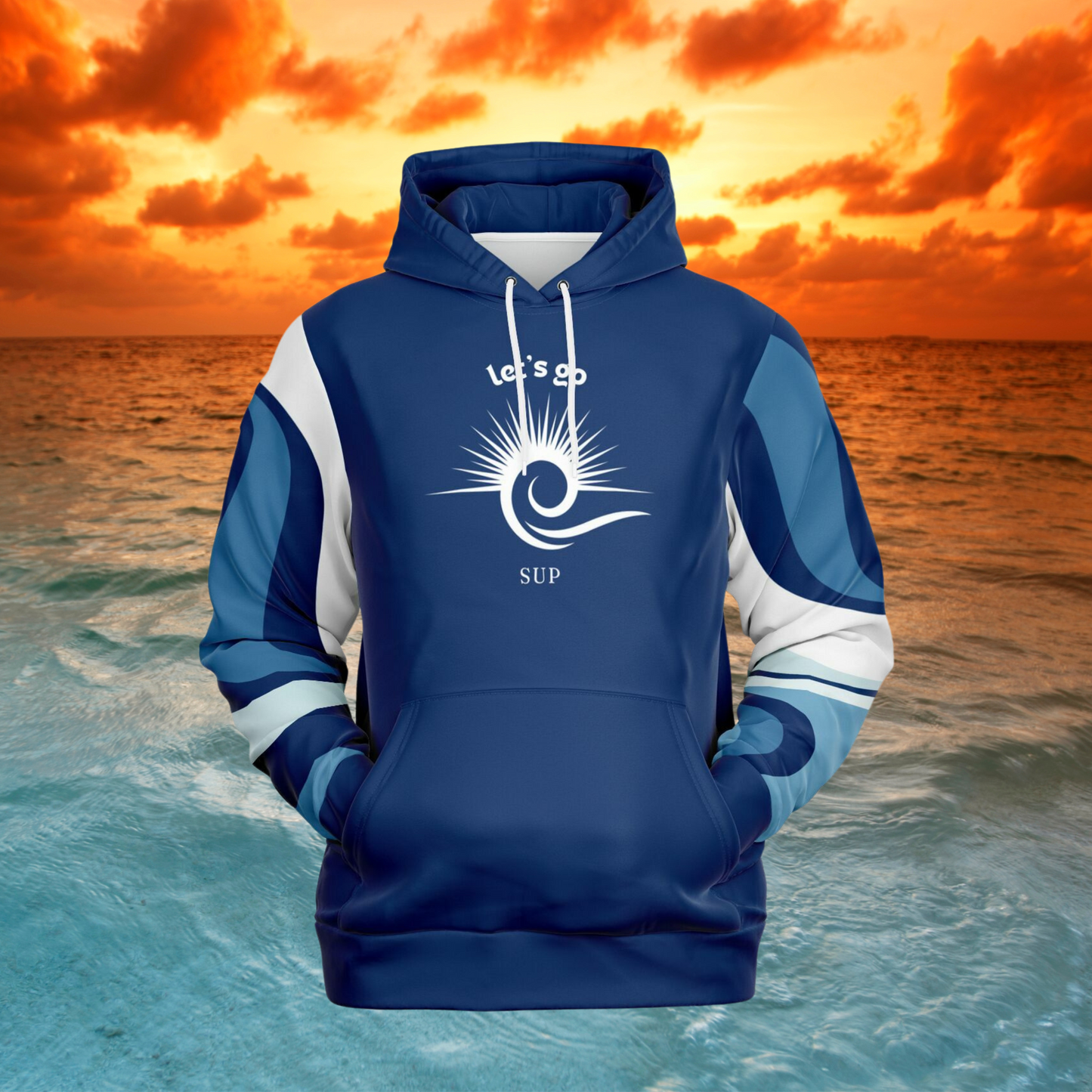 Men's And Women's Blue Waves and Sun Element SUP Athletic Hoodie