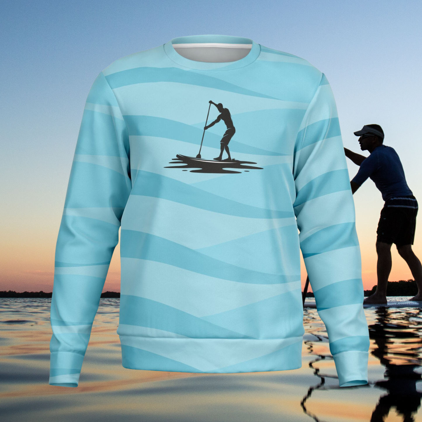 Men's Trendy Blue SUP and Ocean Waves Athletic Sweatshirt