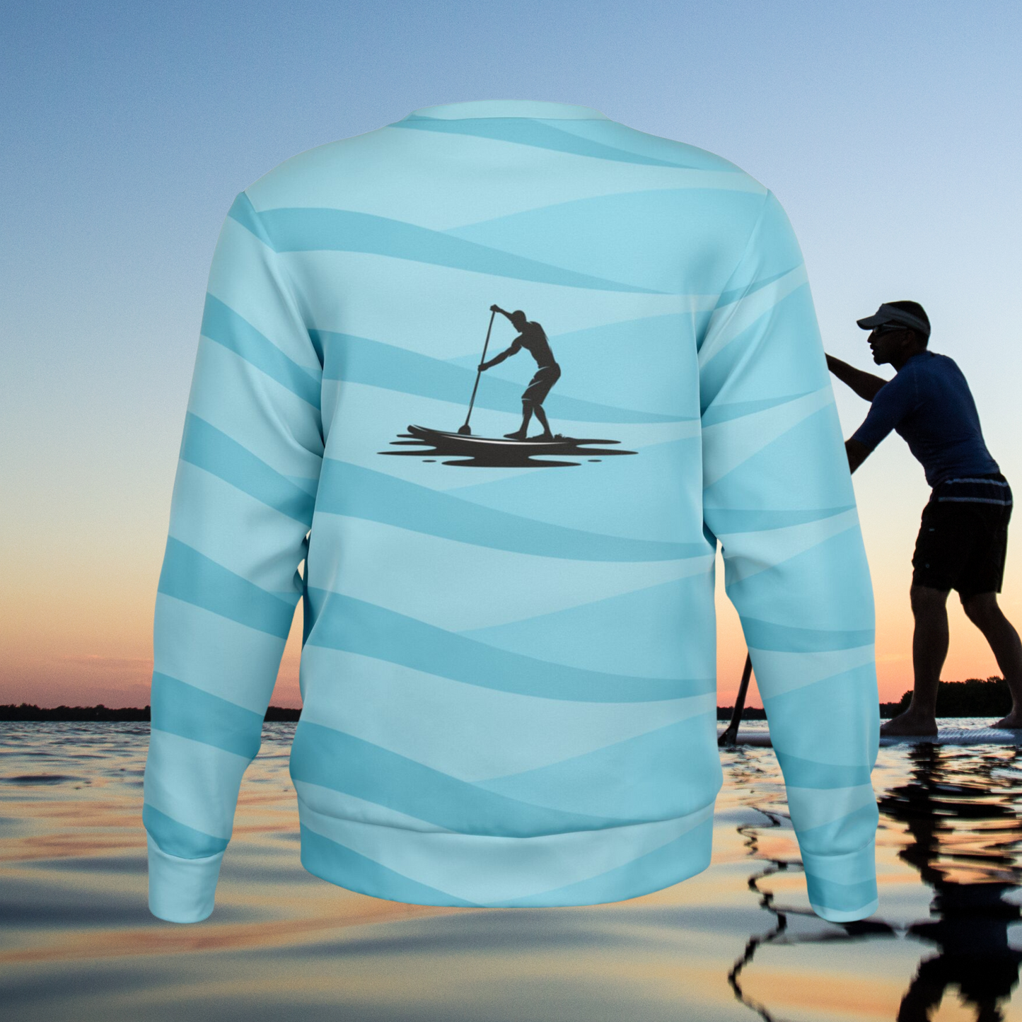Men's Trendy Blue SUP and Ocean Waves Athletic Sweatshirt