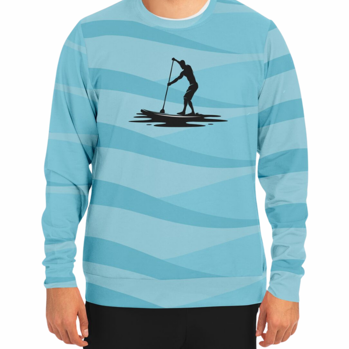 Men's Trendy Blue SUP and Ocean Waves Athletic Sweatshirt