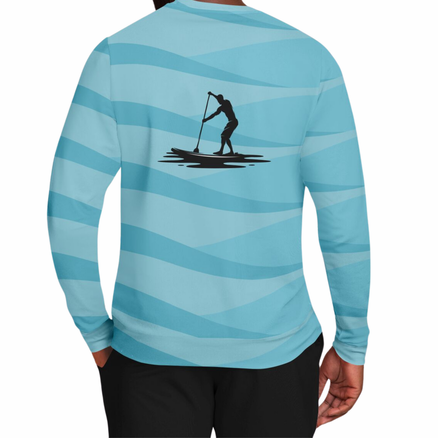 Men's Trendy Blue SUP and Ocean Waves Athletic Sweatshirt