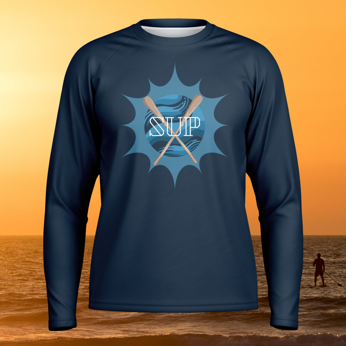 Men's Blue SUP and Sun Long Sleeve Performance Shirt with Paddles