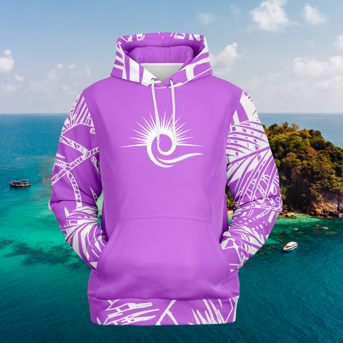 Women's Purple Island Vibes Palm Leaf Athletic Hoodie