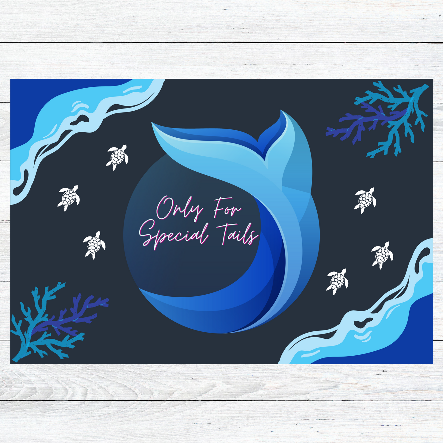 Blue Whale's Tail and Turtles Swimming Around Coral Water and Mildew Resistant Outdoor Rug