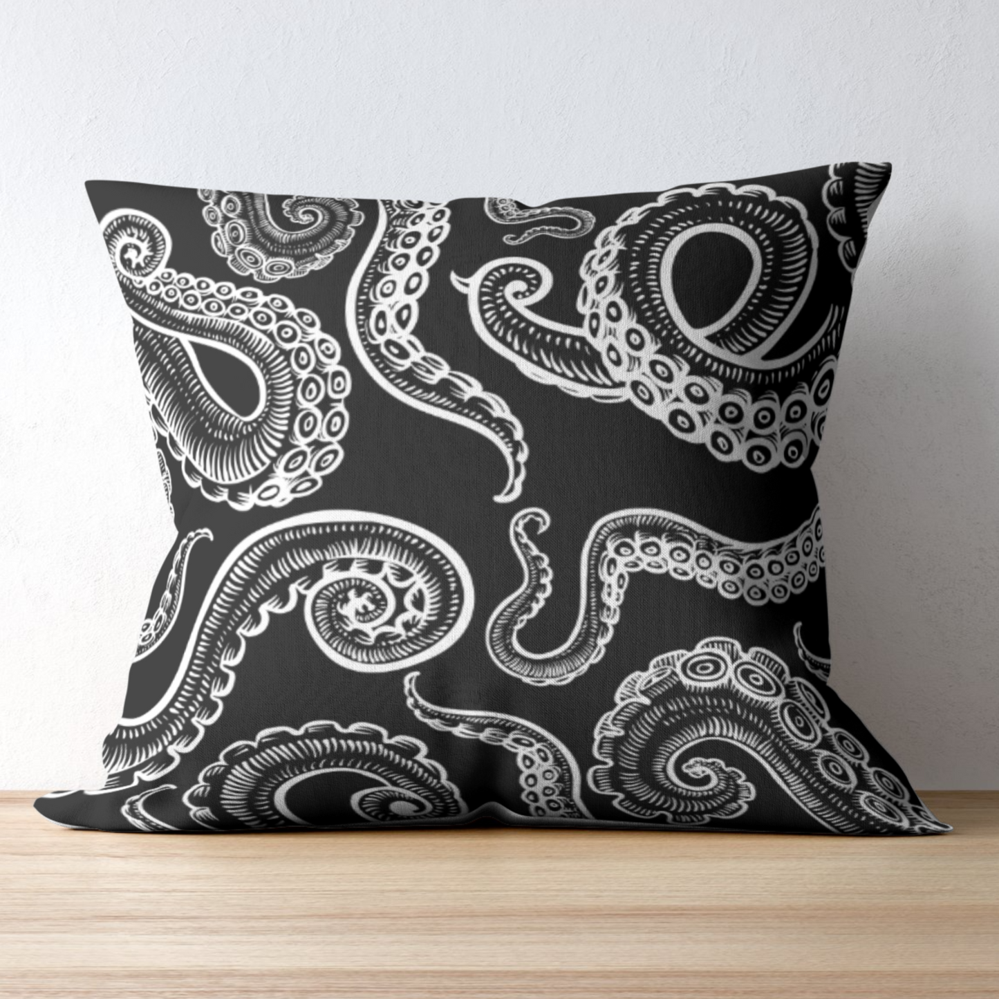 Modern Black and White Octopus Tentacles Design Water Resistant Outdoor Pillows