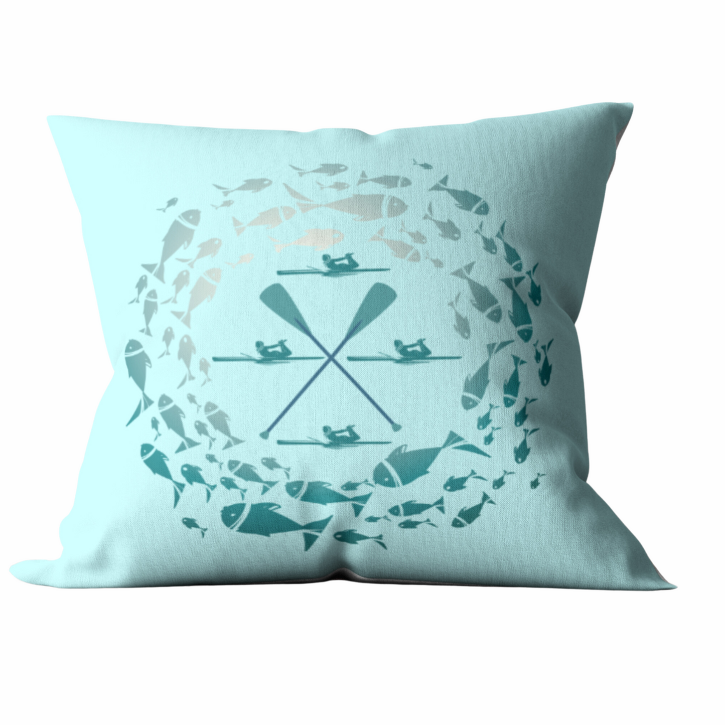 Pastel Blue Fish and Paddle Outdoor Pillows