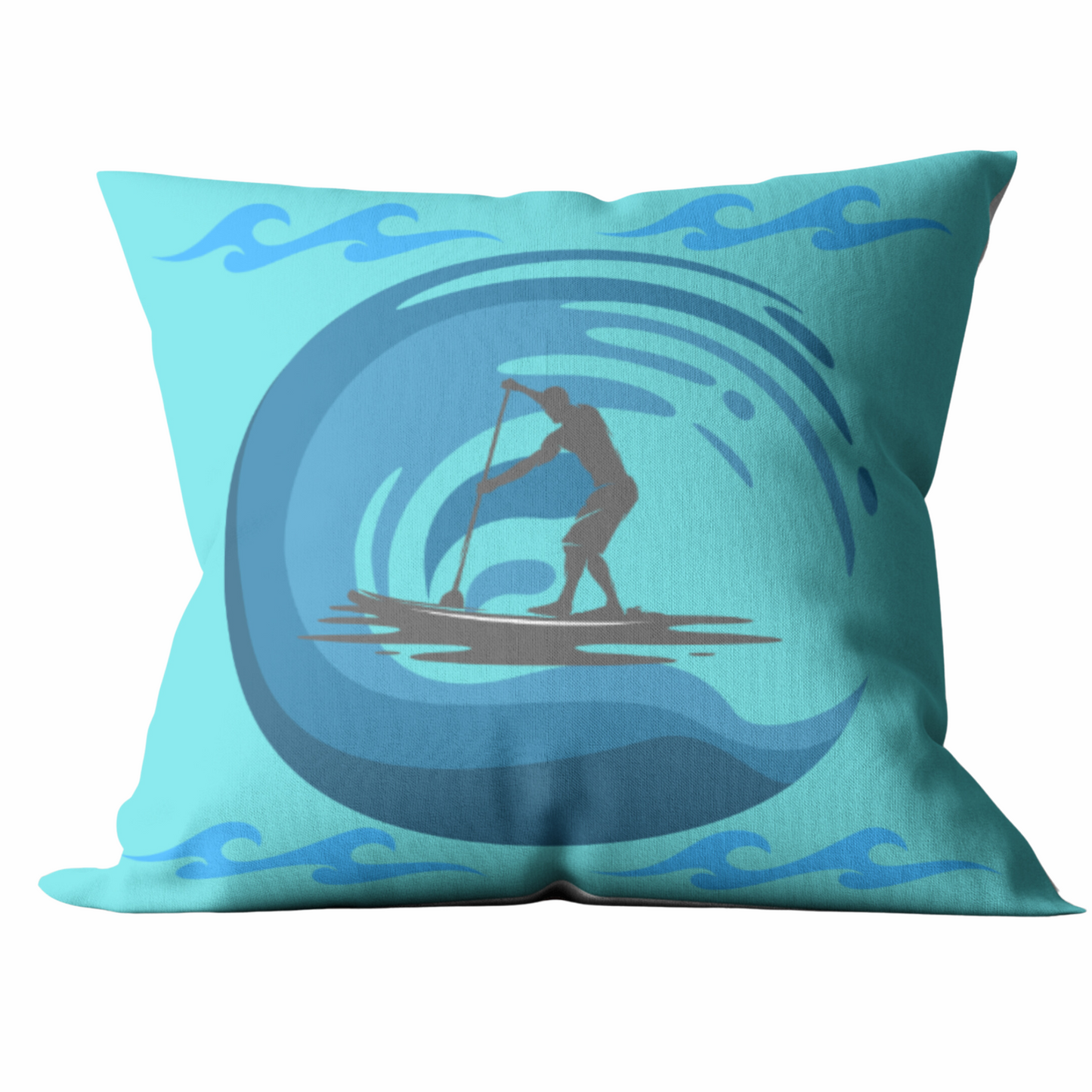 Blue Paddleboarder Outdoor Pillows