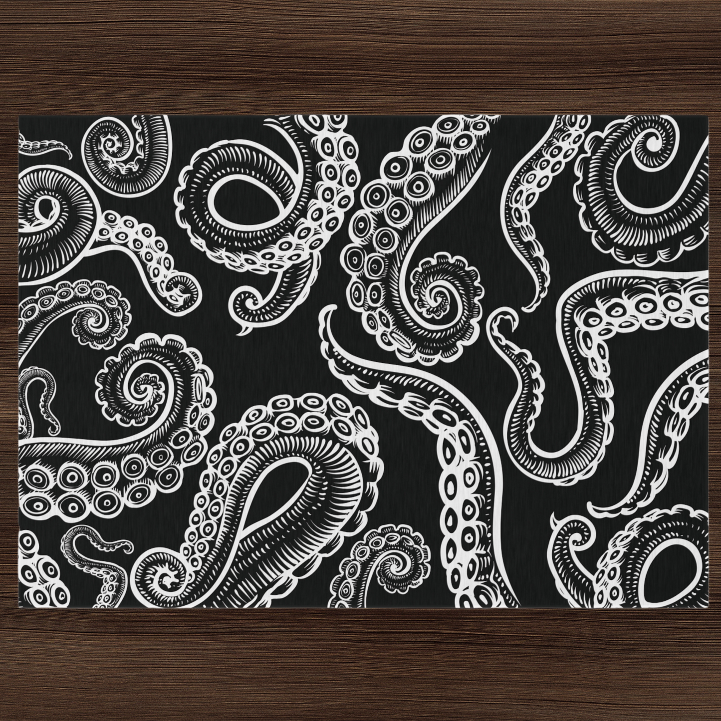 Modern Black and White Octopus Tentacles Design Water and Mildew Outdoor Rug