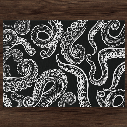 Modern Black and White Octopus Tentacles Design Water and Mildew Outdoor Rug