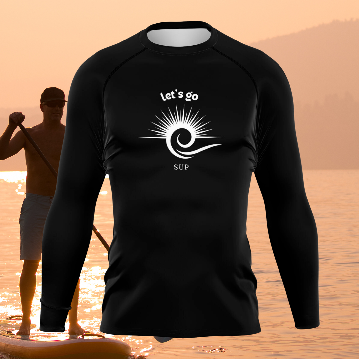 Men's High Performance Black Let's Go SUP Rashguard