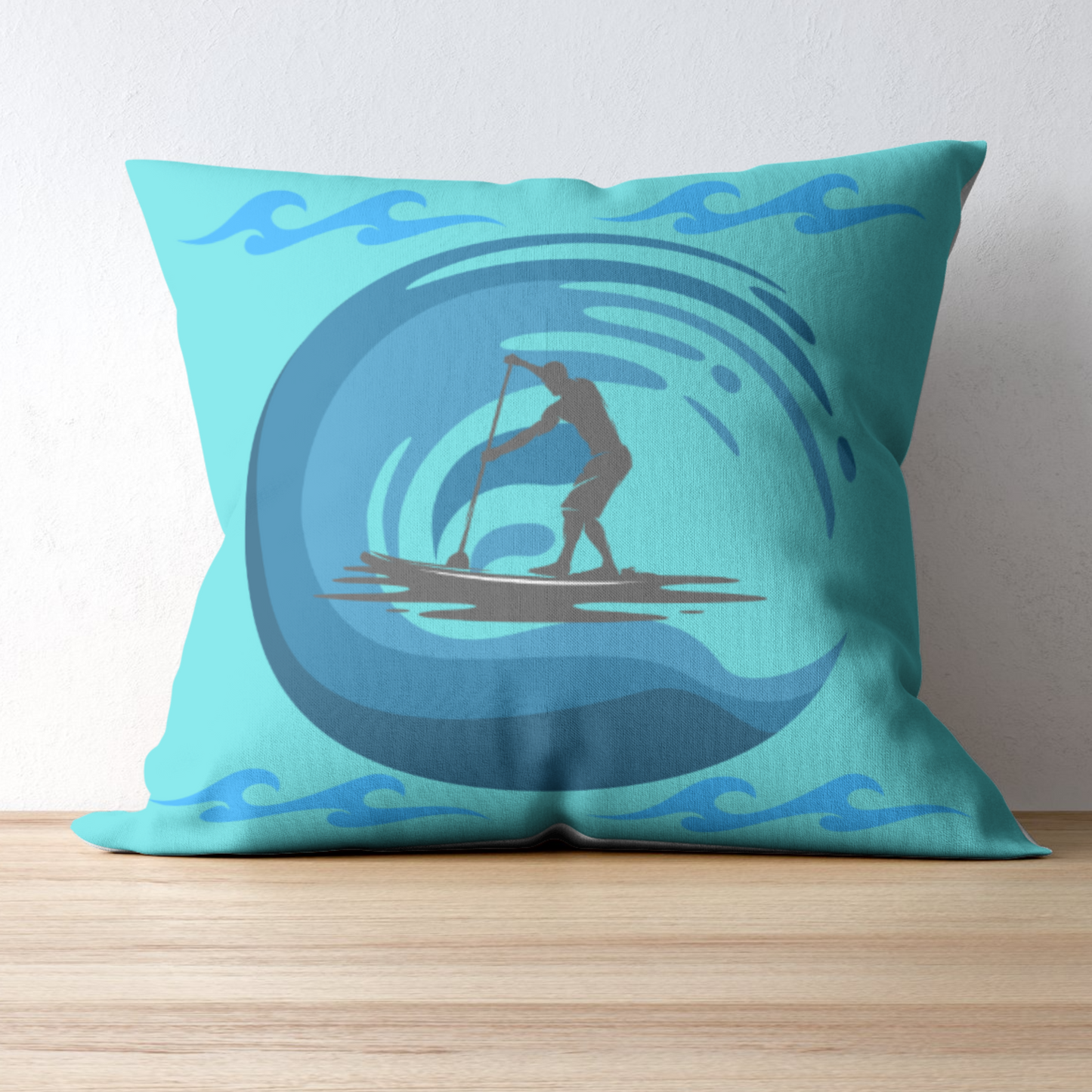 Blue Paddleboarder Outdoor Pillows