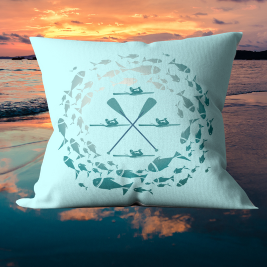 Pastel Blue Fish and Paddle Outdoor Pillows