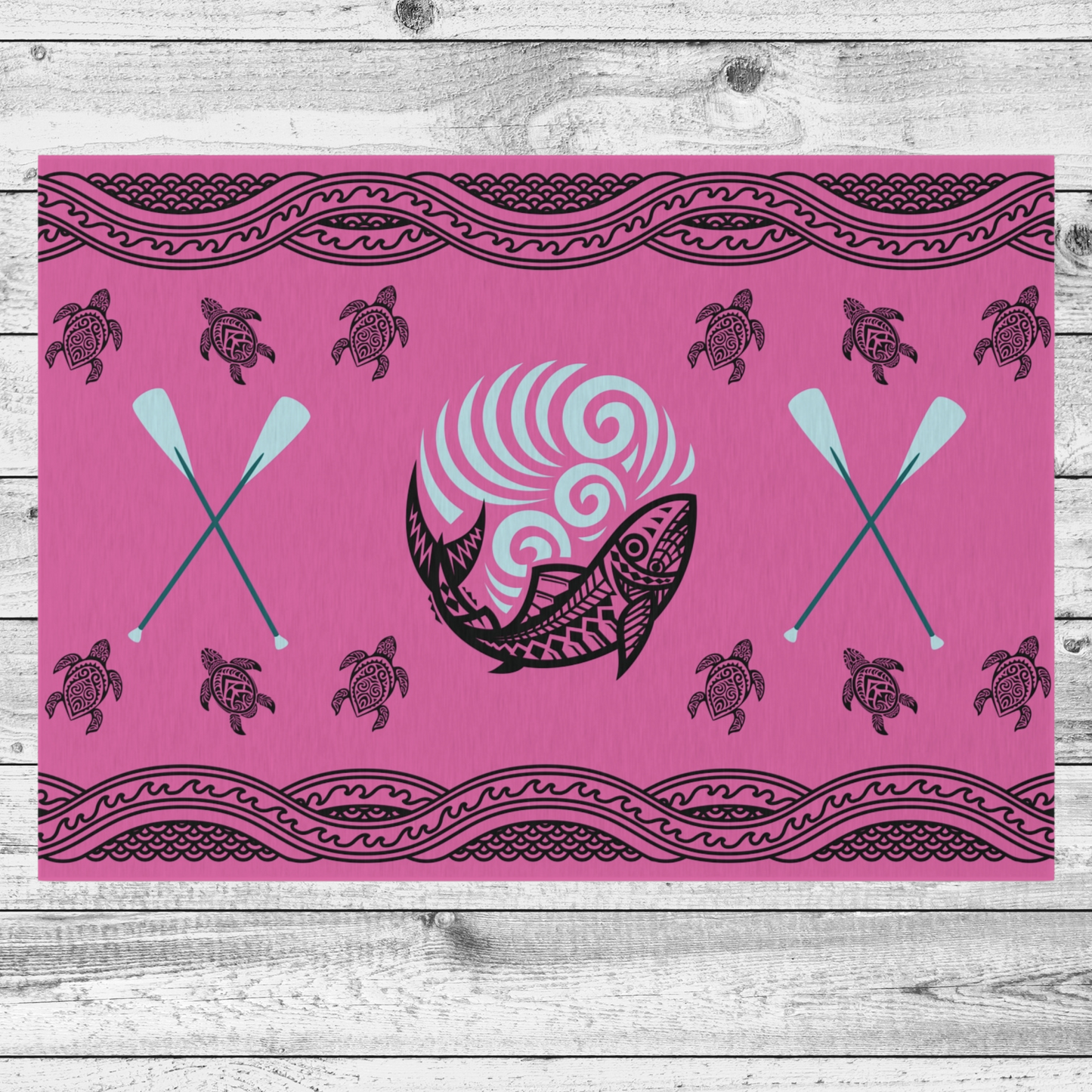 Vibrant and Purple with Paddles and Turtles Water and Mildew Resistant Outdoor Rug