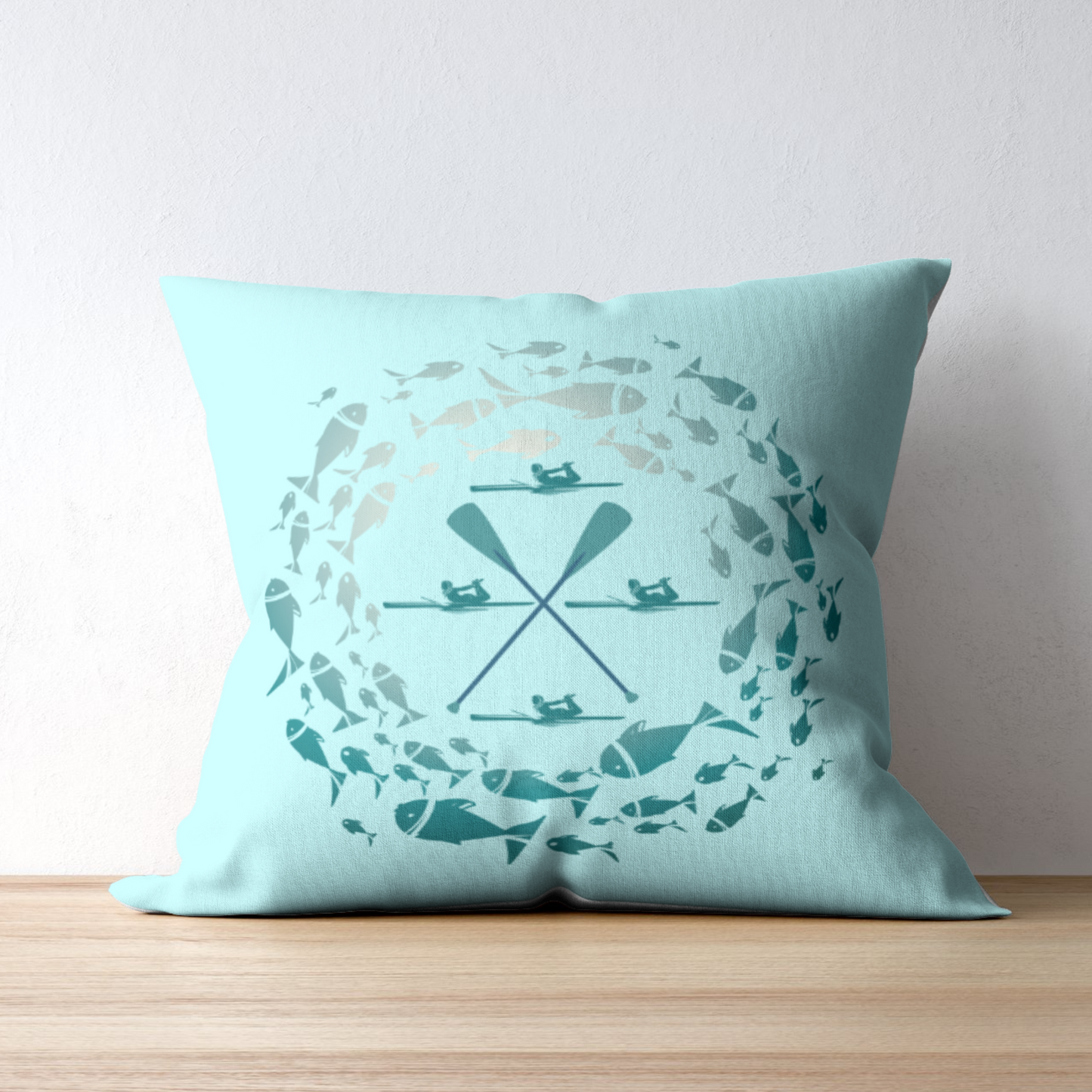 Pastel Blue Fish and Paddle Outdoor Pillows