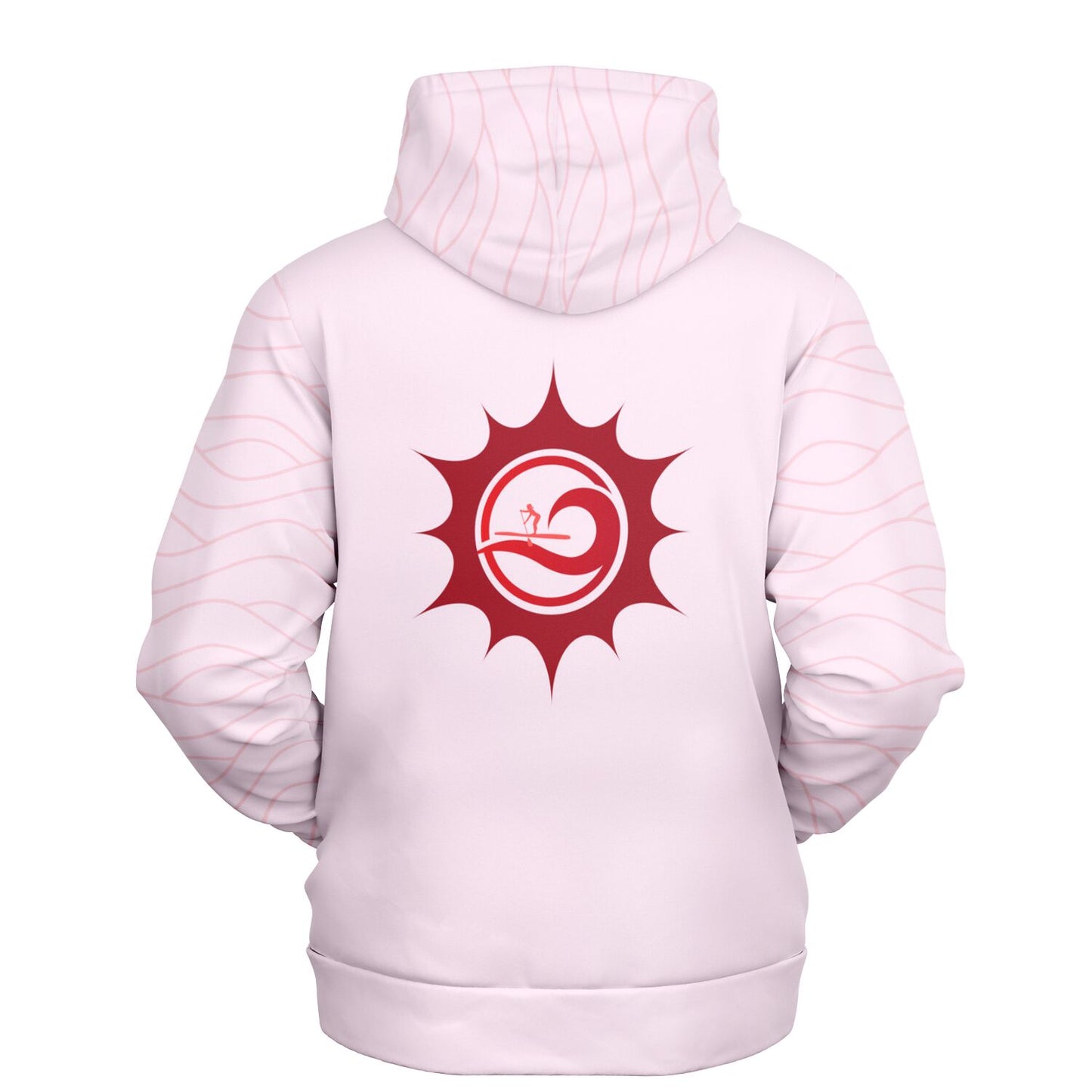 Women's Light Pink Paddleboarding Fashion Hoodie with Elegant Sun & Wave Design