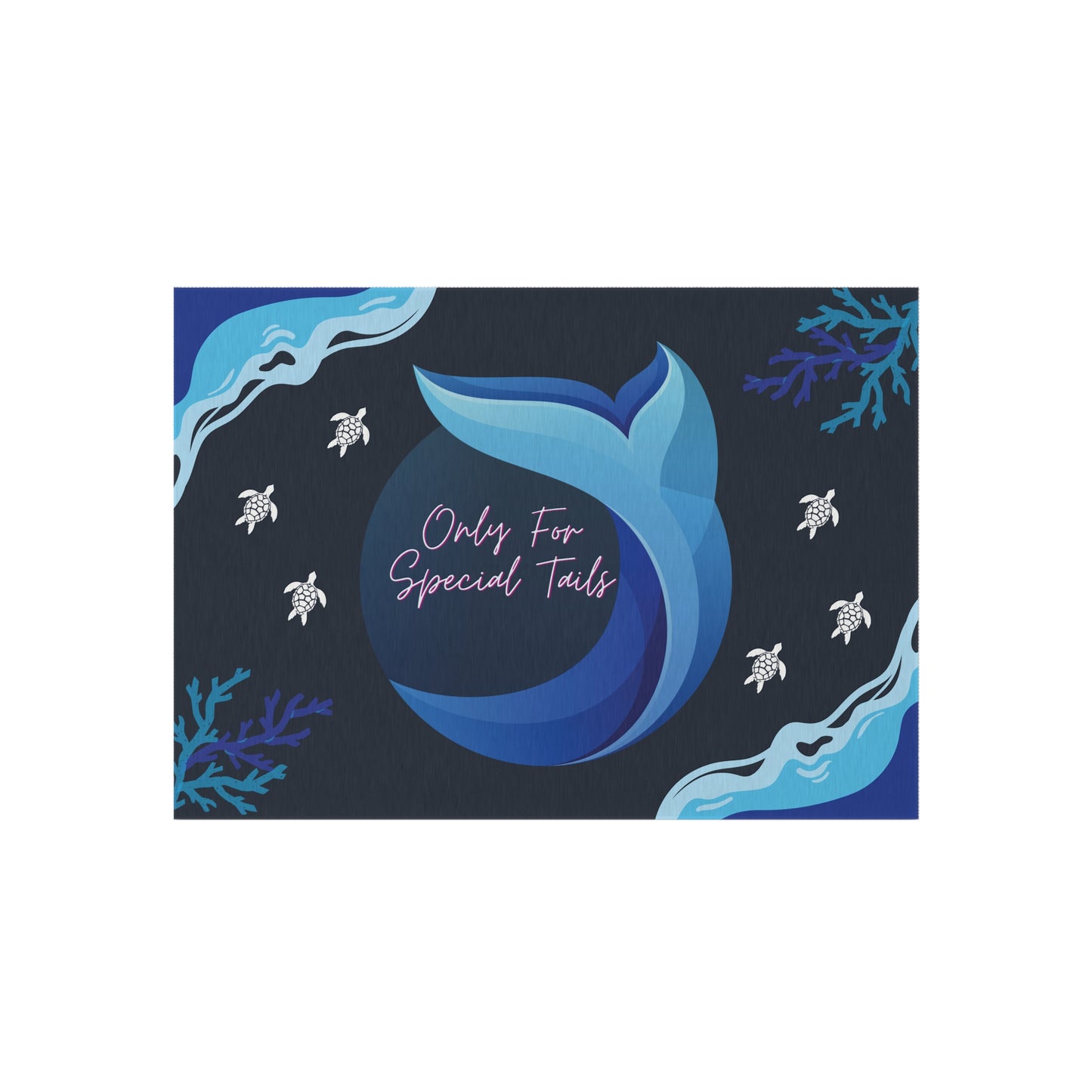 Blue Whale's Tail and Turtles Swimming Around Coral Water and Mildew Resistant Outdoor Rug