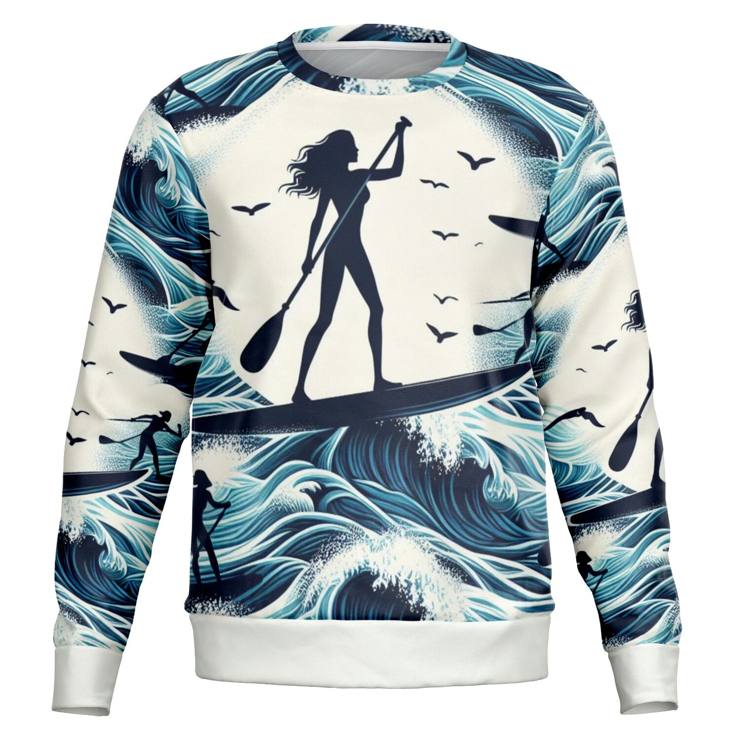 Women's White and Blue Athletic Paddleboarding Sweatshirt