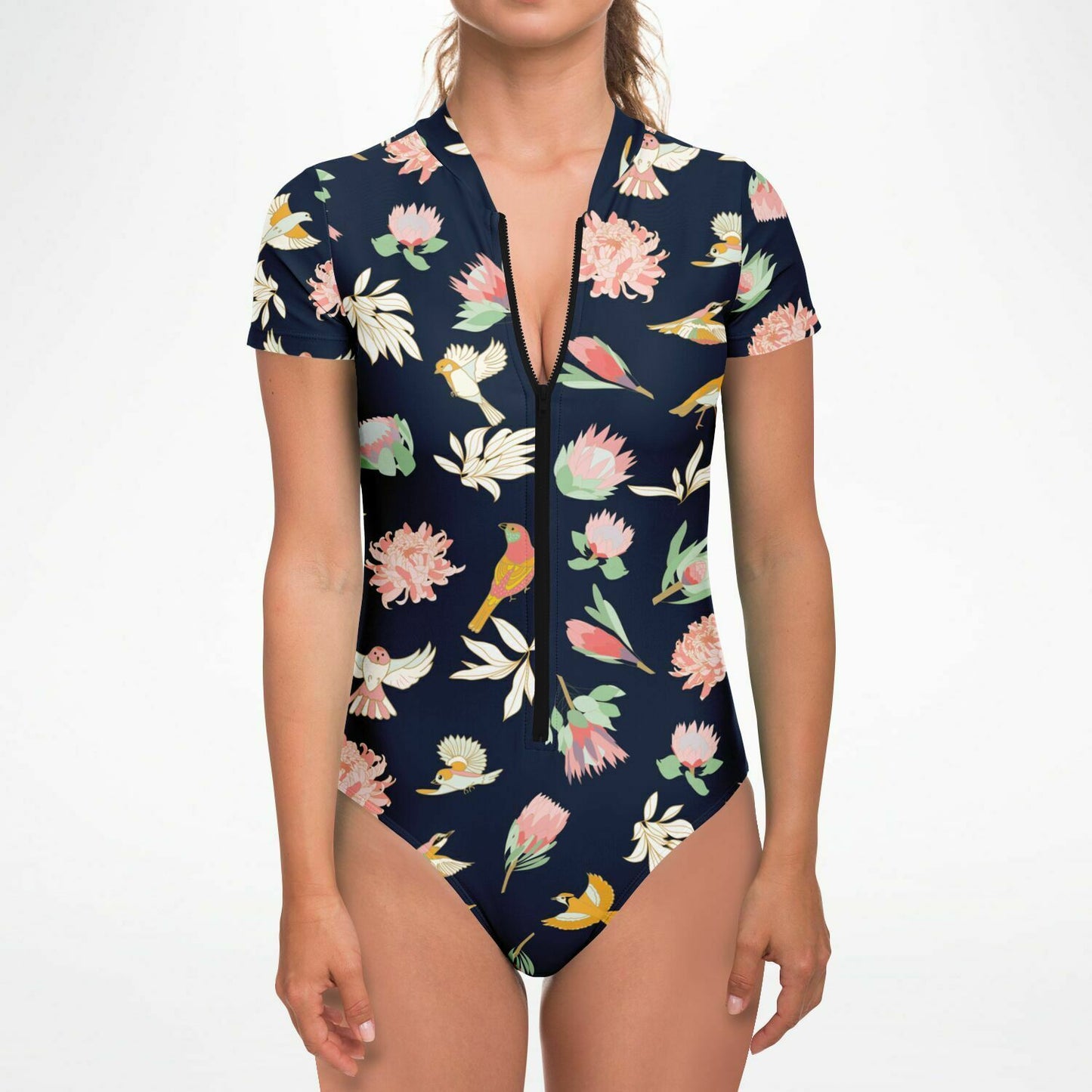 Women's Tropical Bodysuit Short Sleeve One Piece Swimwear
