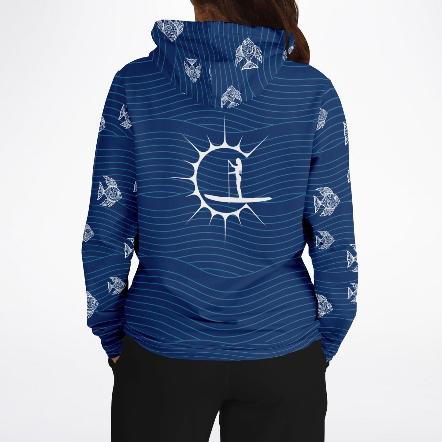 Women's Dark Blue PaddleboardingCoastal Bliss Fashion Beach Hoodie