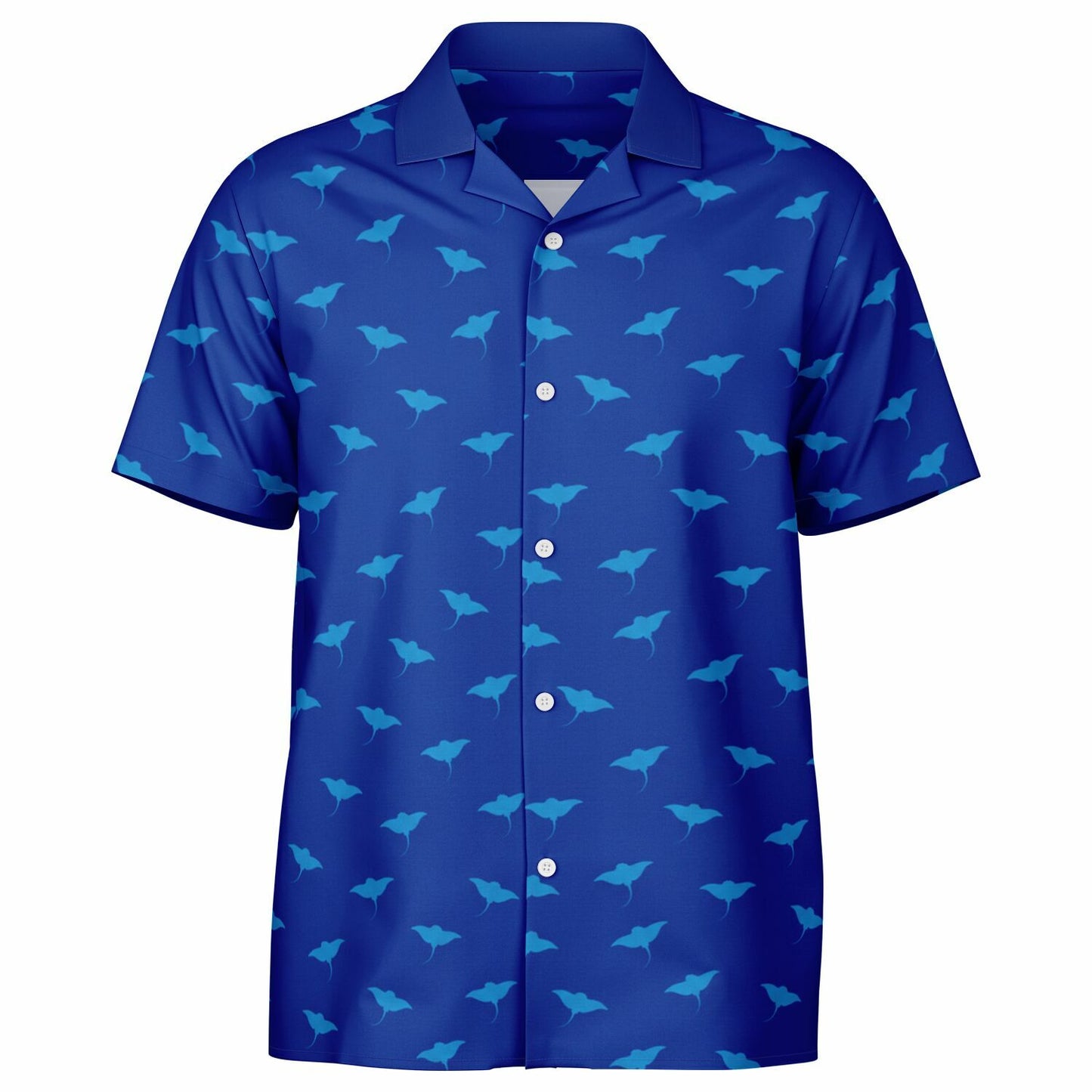 Men's Blue Stingray Pattern Short Sleeve Button-Down Shirt | Coastal Beach Shirt