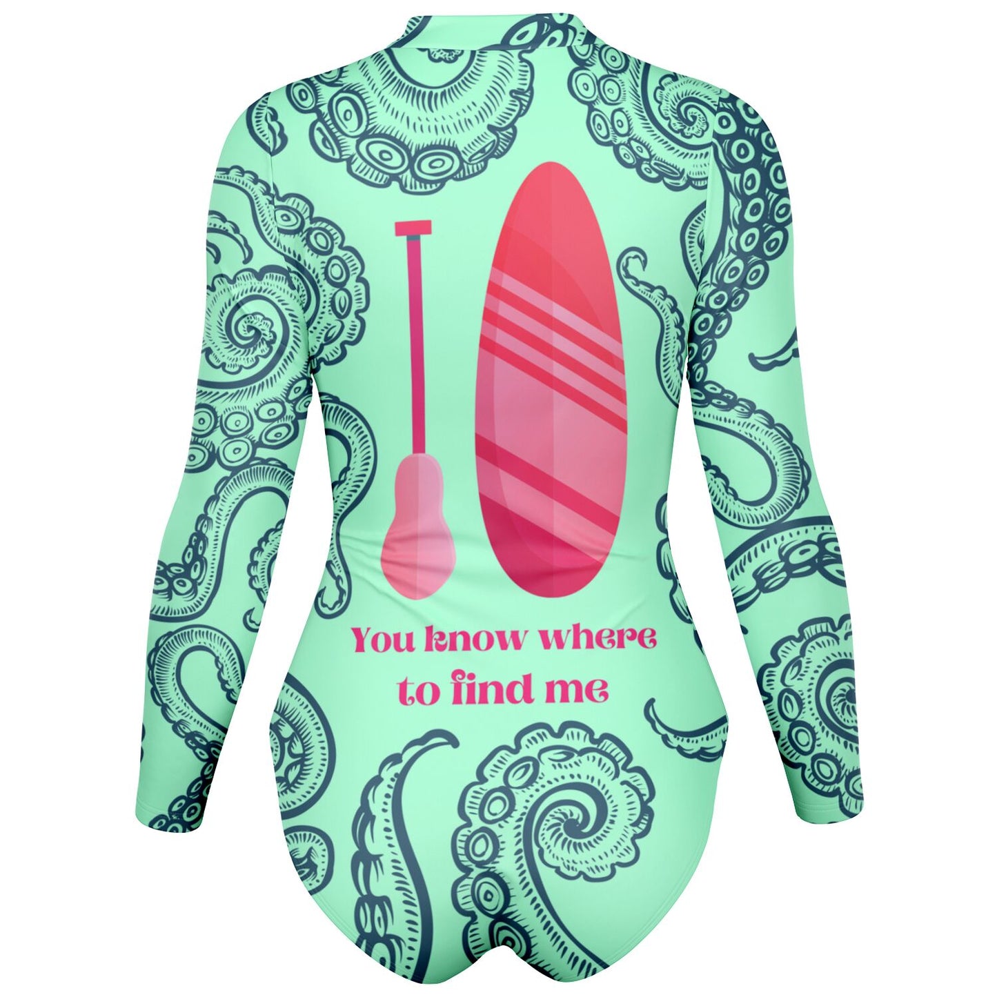 You Know Where to Find Me Octopus Turquoise Bodysuit Long Sleeve One Piece Swimwear