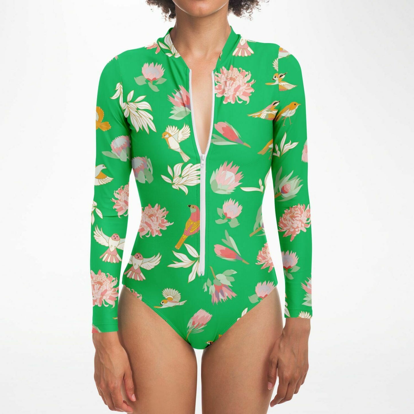 Women's Green Tropical Bodysuit Long Sleeve