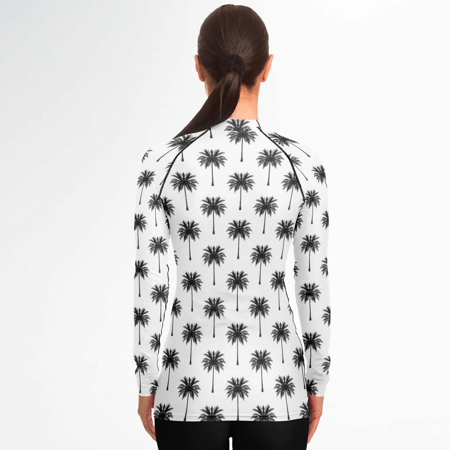 Women's Black & White Palm Print Long Sleeve Rashguard