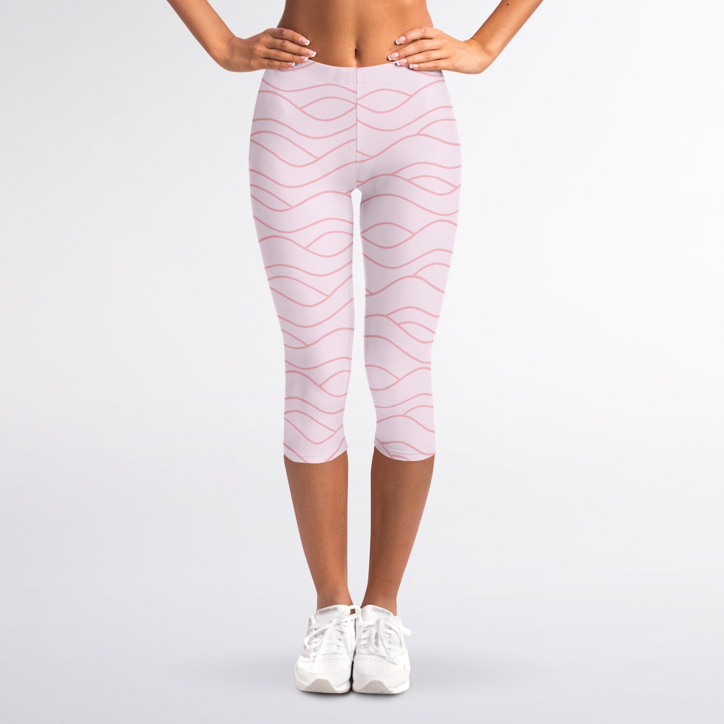 Women's Light Pink Waves Athletic Capri Leggings