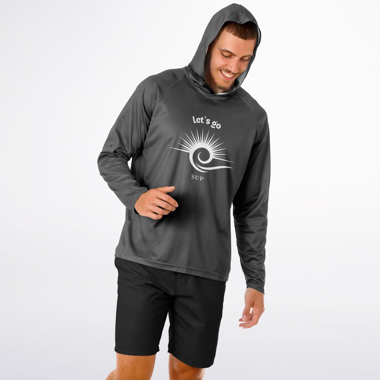 Men's Grey SUP Long Sleeve Hooded Performance Shirt