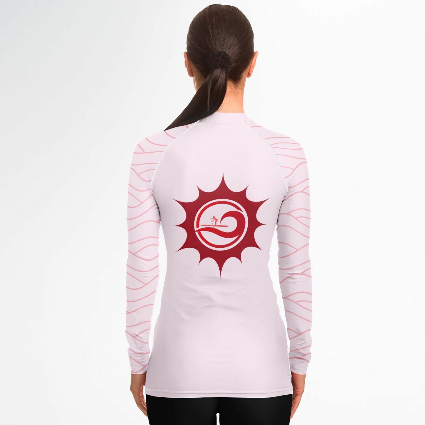 Women's Light Pink and Red Sun and Waves Long Sleeve Rashguard
