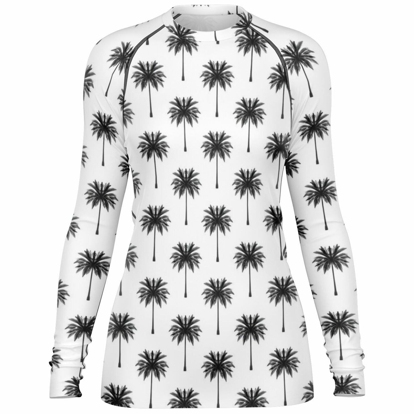 Women's Black & White Palm Print Long Sleeve Rashguard