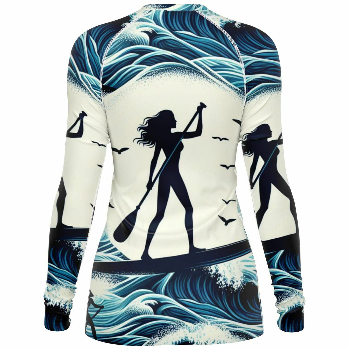 Women's White and Blue Rashguard Long Sleeve