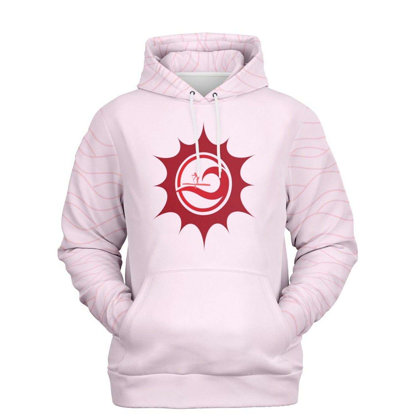 Women's Light Pink Paddleboarding Fashion Hoodie with Elegant Sun & Wave Design