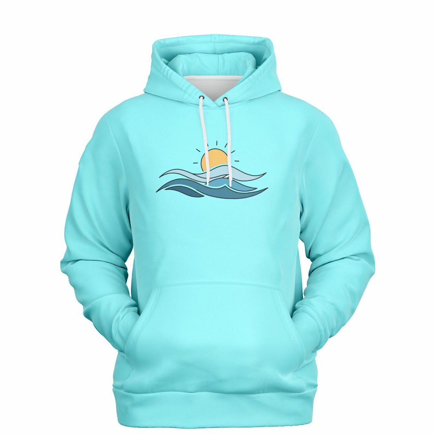 Women's Athletic Pastel Cyan Wave & Sun Hoodie