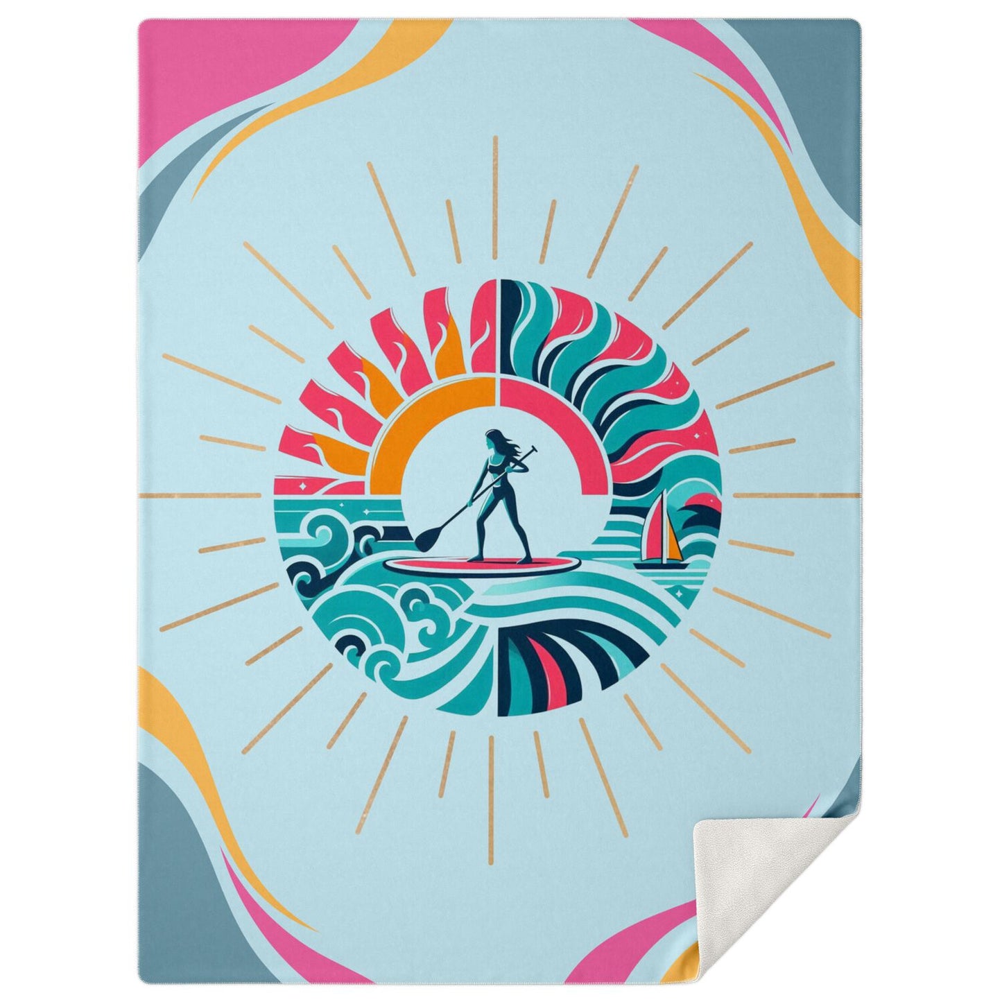 Sunburst Paddleboarder Fun Bright Premium Microfleece Blanket