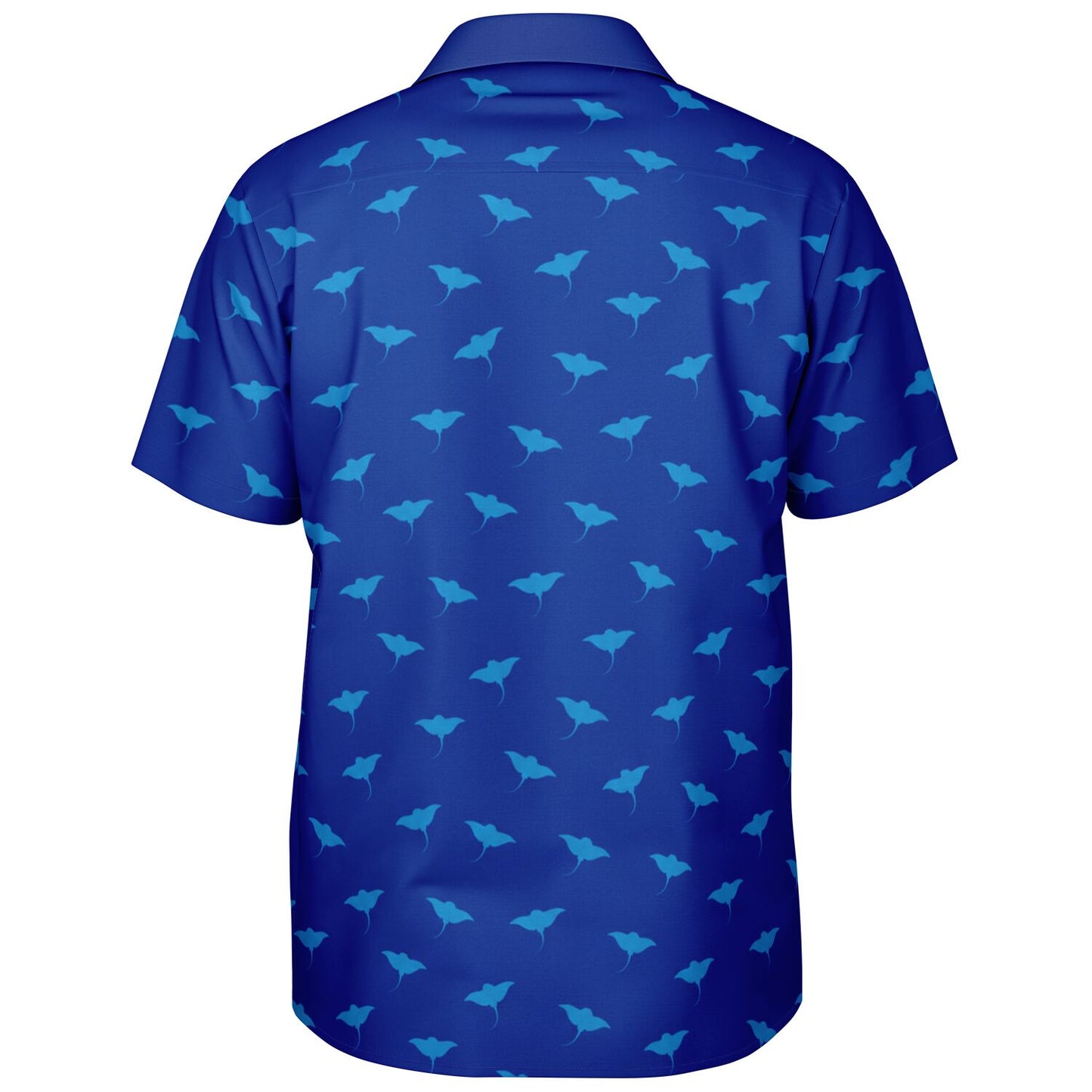 Men's Blue Stingray Pattern Short Sleeve Button-Down Shirt | Coastal Beach Shirt