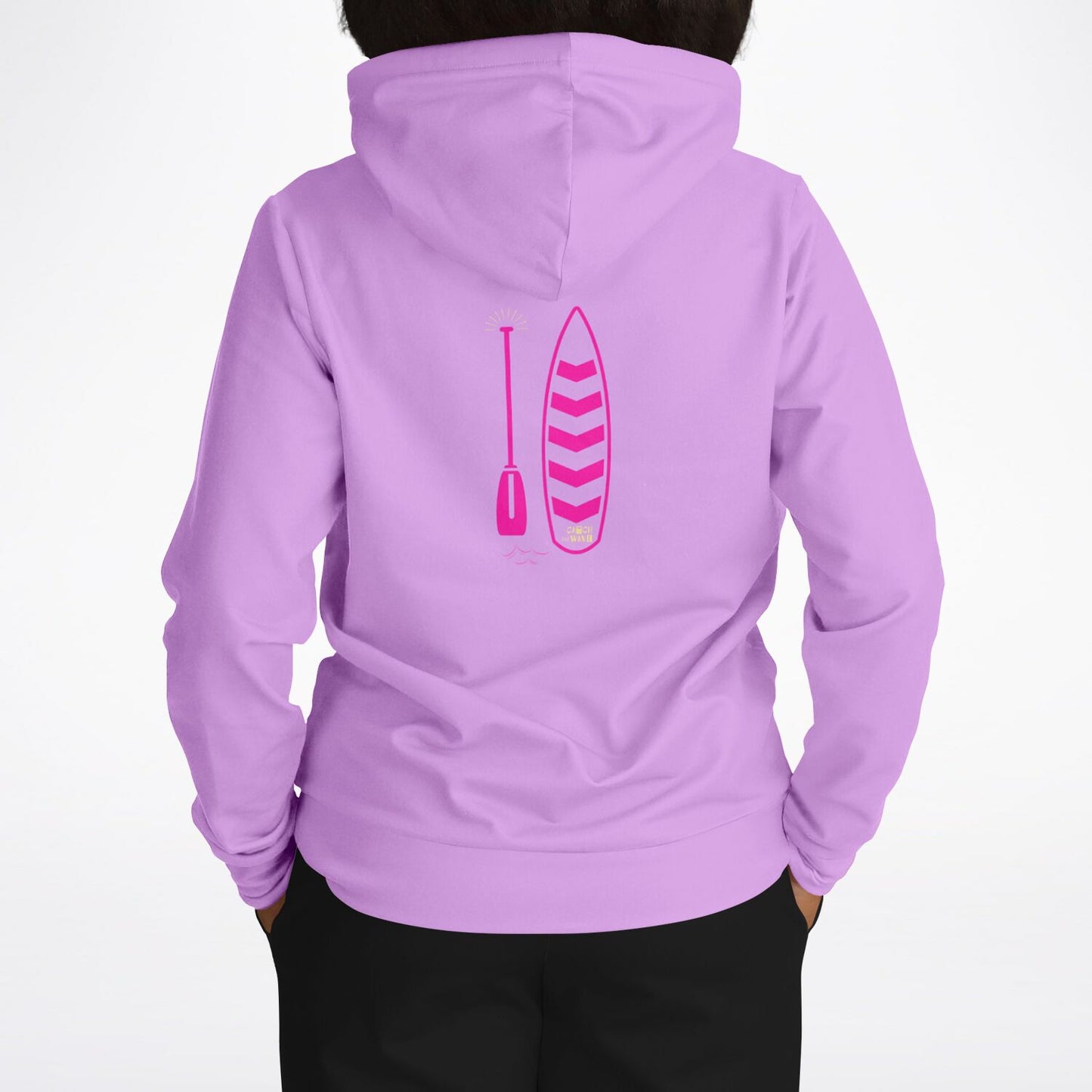 Women’s Athletic SUP Hoodie – Purple with Pink Paddleboard Back Design