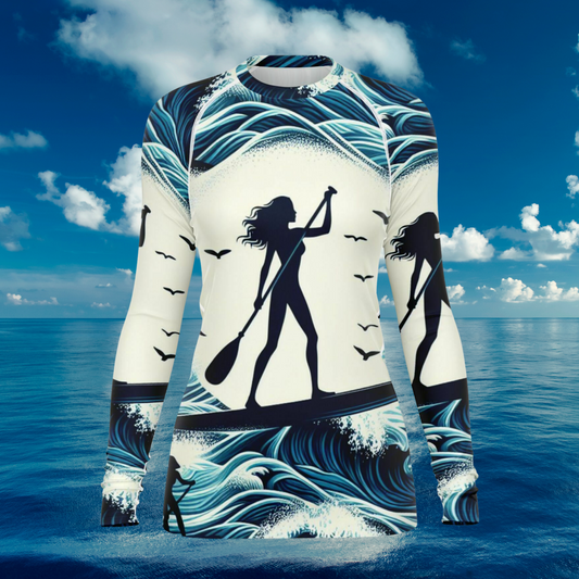 Women's White and Blue Rashguard Long Sleeve