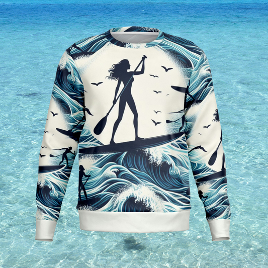 Women's White and Blue Athletic Paddleboarding Sweatshirt