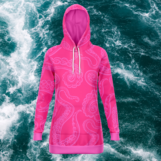 Women's Pink Octopus Tentacles Print Longline Athletic Hoodie