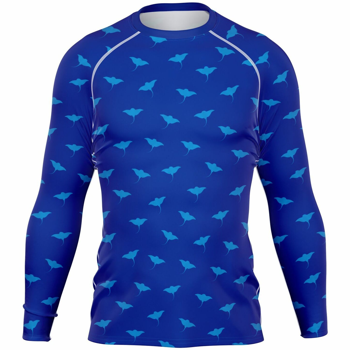 Men's Ocean Blue Stingray Pattern Long Sleeve Rashguard