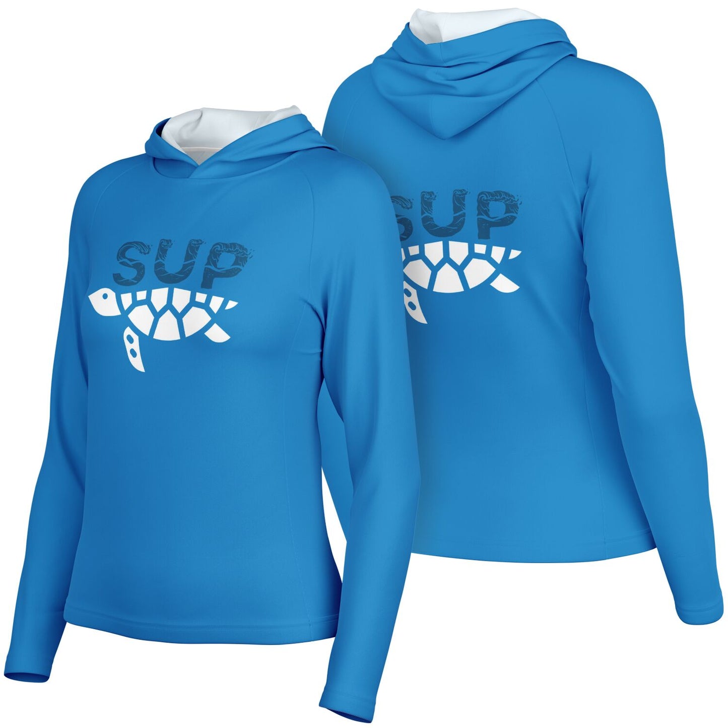 Women's Hooded SUP Performance Shirt-Long Sleeve Bright Blue Top