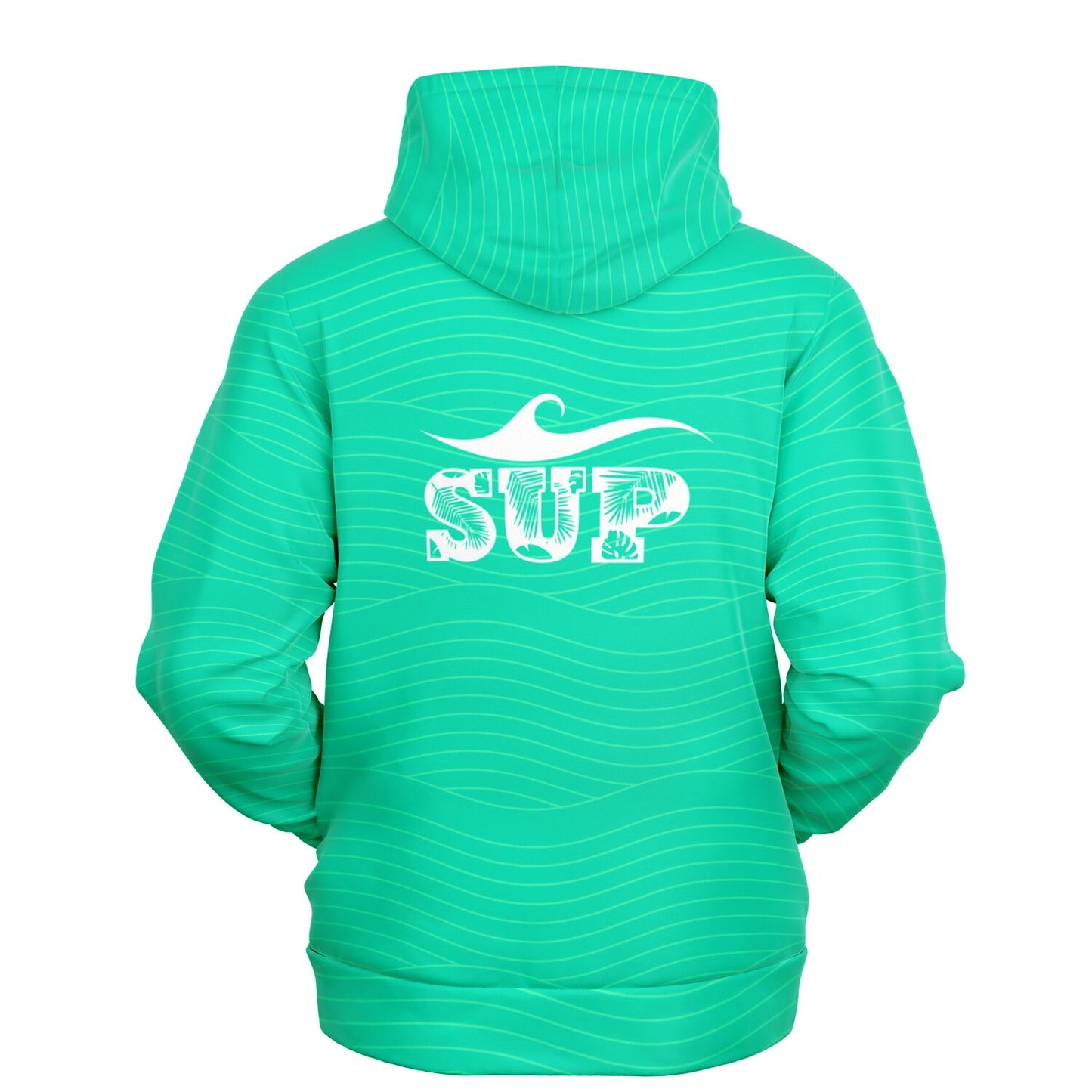 Trendy Women's Turquoise Fashion Hoodie with White Wave & SUP Vibes